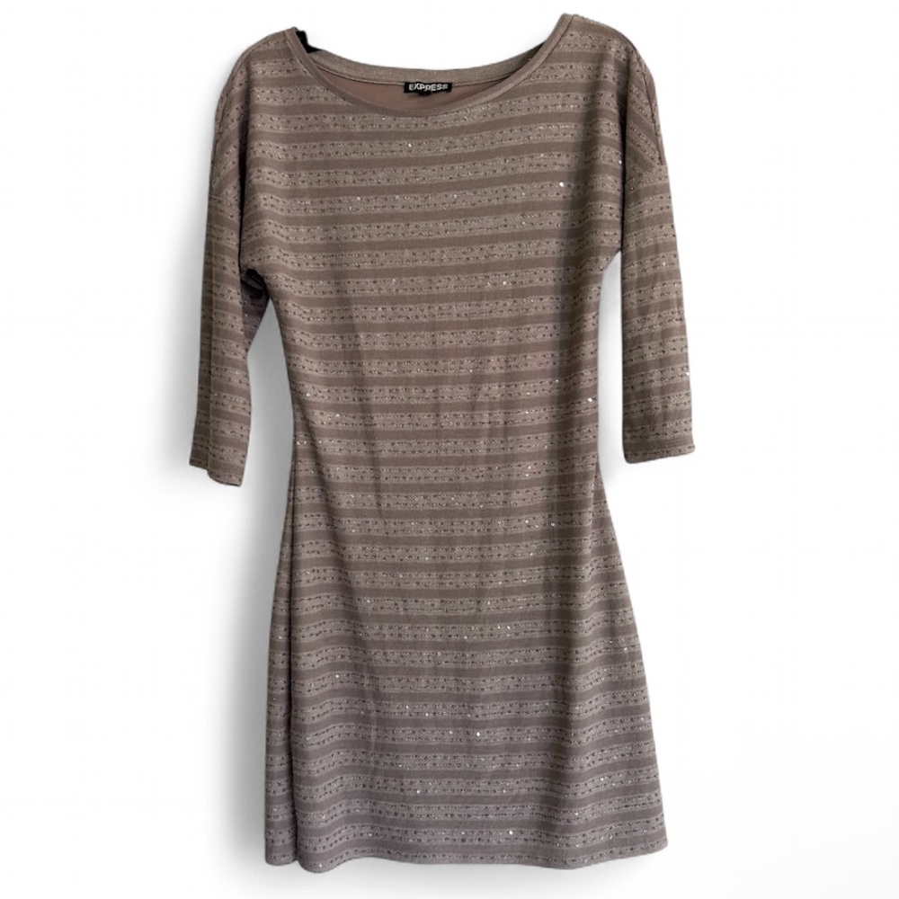 Y2K EXPRESS Brown Sequin Sweater Mini Dress Indie Sleeze Coquette Preppy Size S